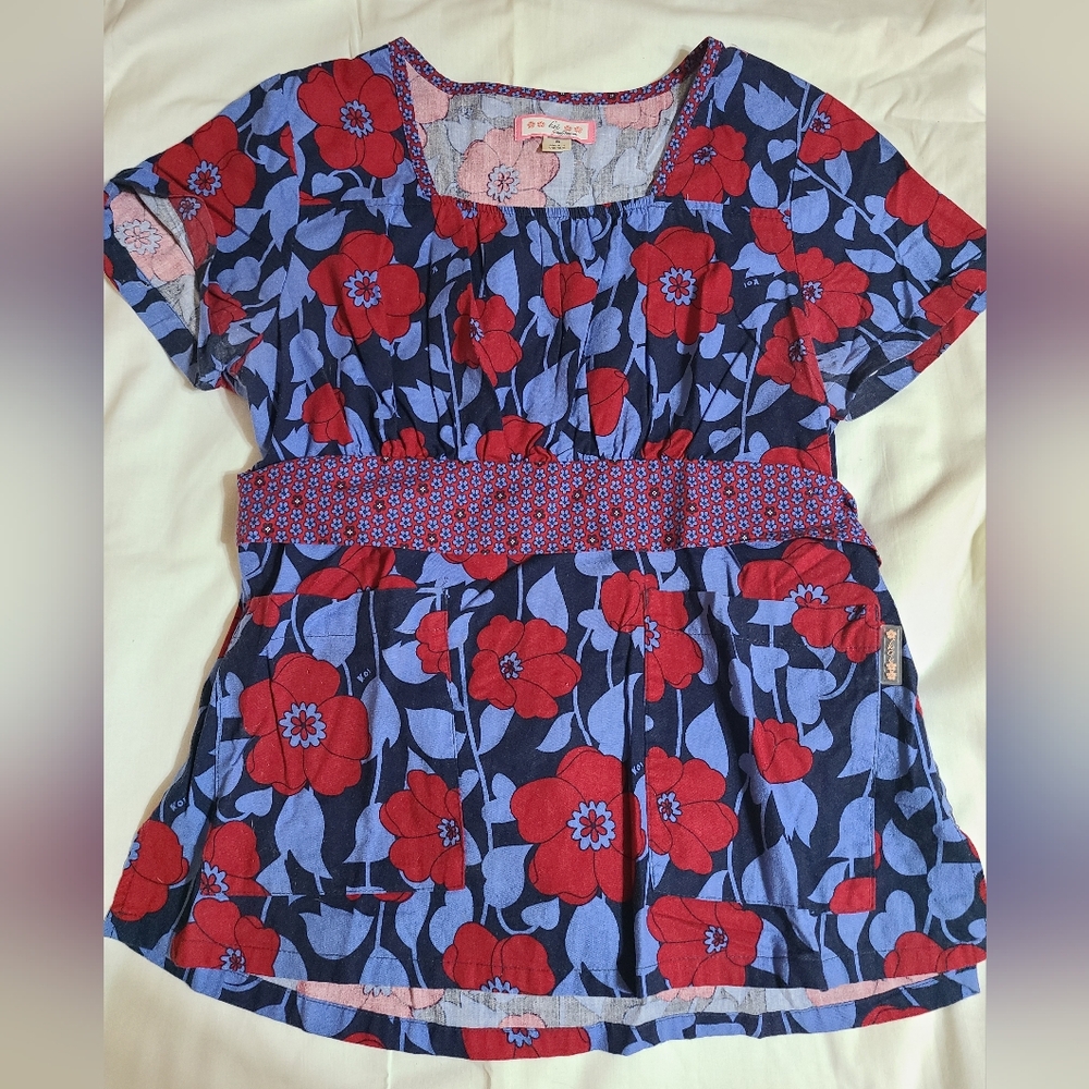 Floral Red and Blue Top